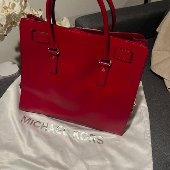 Michael Kors Hamilton Large Genuine Leather Tote Shoulder Bag Red - Picture 3 of 7